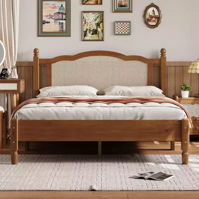 Wood & Rattan Platform Bed, Queen 42.9