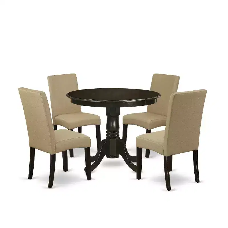 HomeStock 5-Piece Round Cappuccino Finish Solid Wood Top Dining Table with 4 Parson Chair