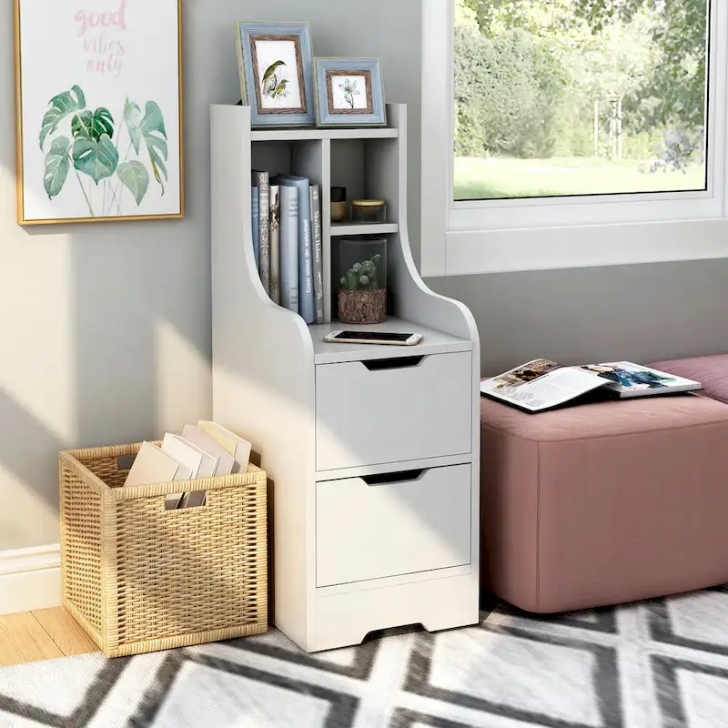 Contemporary 2-Drawer Nightstand with Shelf