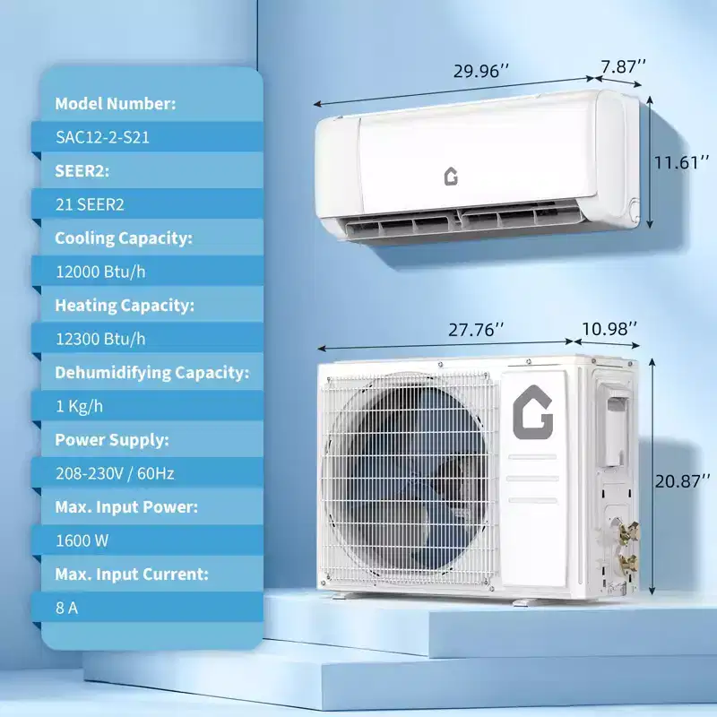 12000 BTU Wifi Mini Split AC, 21 SEER2230V Inverter Ductless Wall AC w/WiFi & Alexa Compatible, Cools Rooms up to 750 Sq.Ft, Energy Efficient Inverter