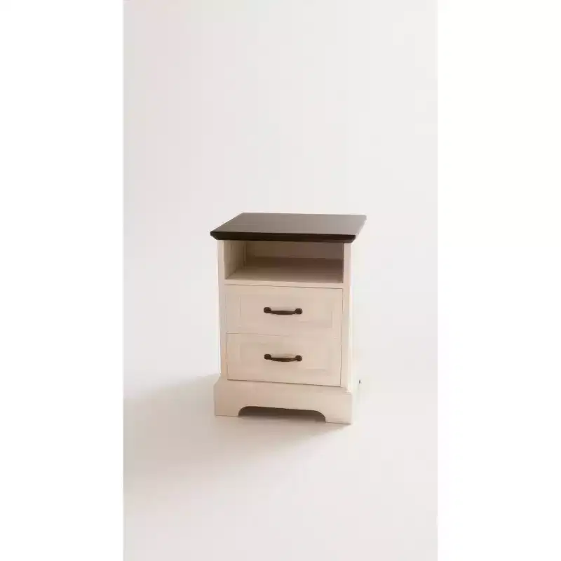 GustoWave Farmhouse Rustic Nightstands  Modern Wood Bedside Tables with 2 Drawers, White Accent Side Tables for Bedroom or Living Room