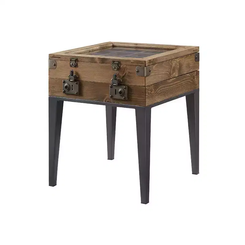 20" Kolin Accent Table Rustic Oak/Matte Gray - Acme Furniture: Display Case, Beveled Glass, No Assembly