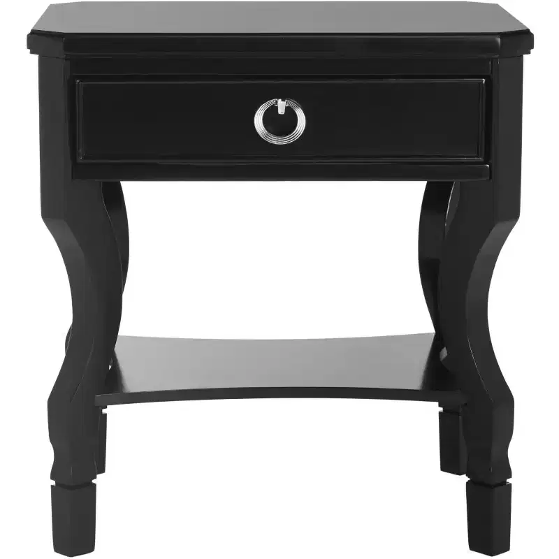 1-Drawer Rubberwood Nightstand with Open Shelf