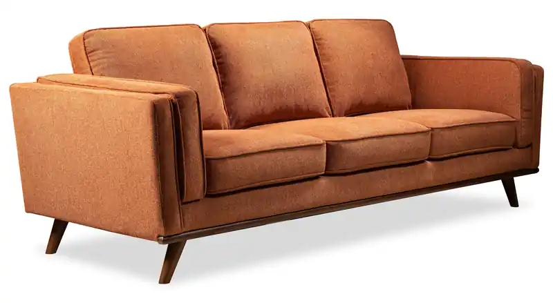 90.6 Linen-Look Fabric Sofa with Wood Base and Legs