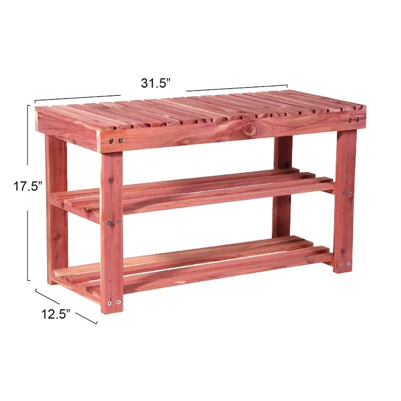 2-Tier Natural Cedar Wood Shoe Rack and Seat Bench for Entryway