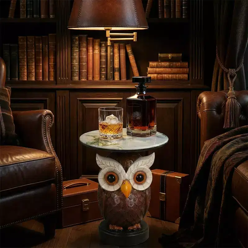 Zeus & Ruta Owl Accent Table, Animal Statue End Table for Living Room Decoration
