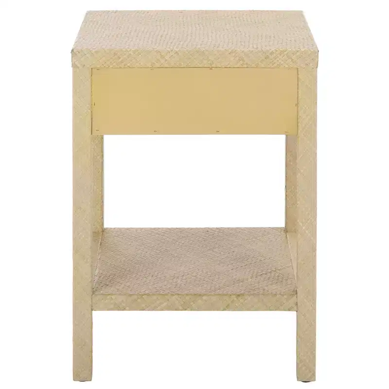 1-Drawer 1-Shelf Water Hyacinth Accent Table, Natural Finish, 16.94 lbs Capacity