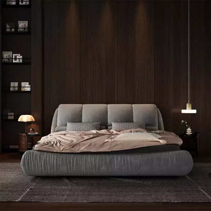 King Size Luxury Upholstered Platform Bed with Oversized Padded Backrset and Solid Wood Frame Gray