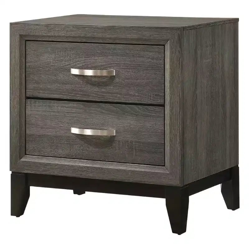 Royal Hampton 25 Inch Modern 2 Drawer Nightstand, Metal Handle, Gray Foil Finish