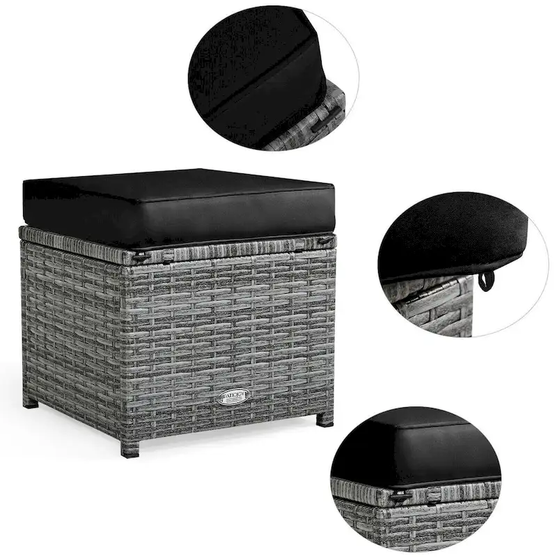 7 Pcs All-Weather Patio Rattan Dining Furniture Sectional Sofa Set with Wicker Ottoman and Cushed Couch
