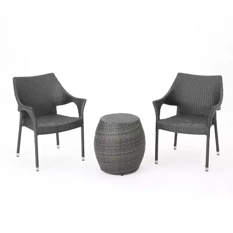 Pierce 3pc Wicker Chat Set - Gray - Christopher Knight Home: Outdoor Seating with Accent Table, No Assembly Required