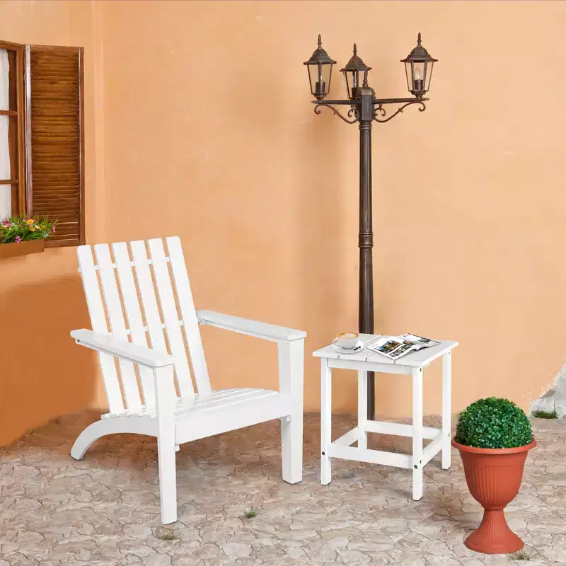 Costway 3PCS Patio Adirondack Chair Side Table Set Solid Wood Garden Deck White
