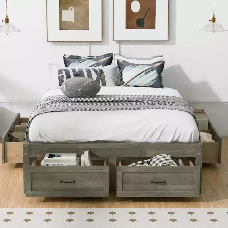 FAMYYT Full Size Wood Platform Bed With 6 Storage Drawers, Easy Assembly