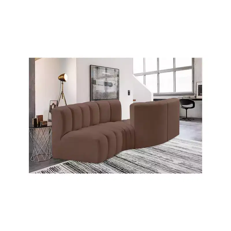 Meridian Furniture,Arc Brown Vegan Leather Modular Sofa