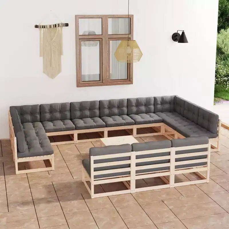vidaXL Patio Lounge Set with Cushions Solid Pinewood - Natural With Cushions