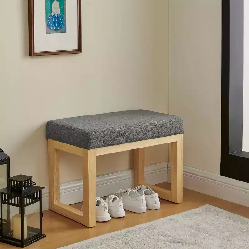 MAYEERTY Shoe Changing Bench with Wooden Frame and a Soft Cushioned Seat for Small Space Hallway Living Room Gray