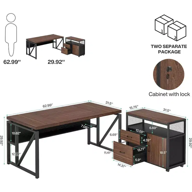 Lantine 63 L Shaped Executive Desk with Drawer Cabinet