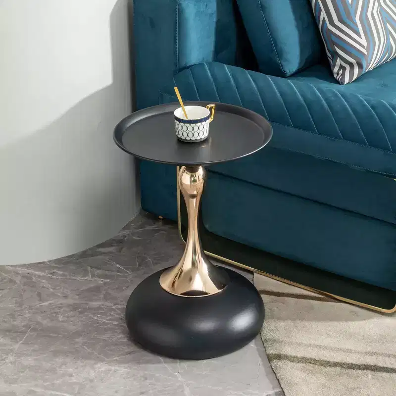 Modern Space-Saving Round Side Table with Metal Tabletop & Frame, Accent Couch Table