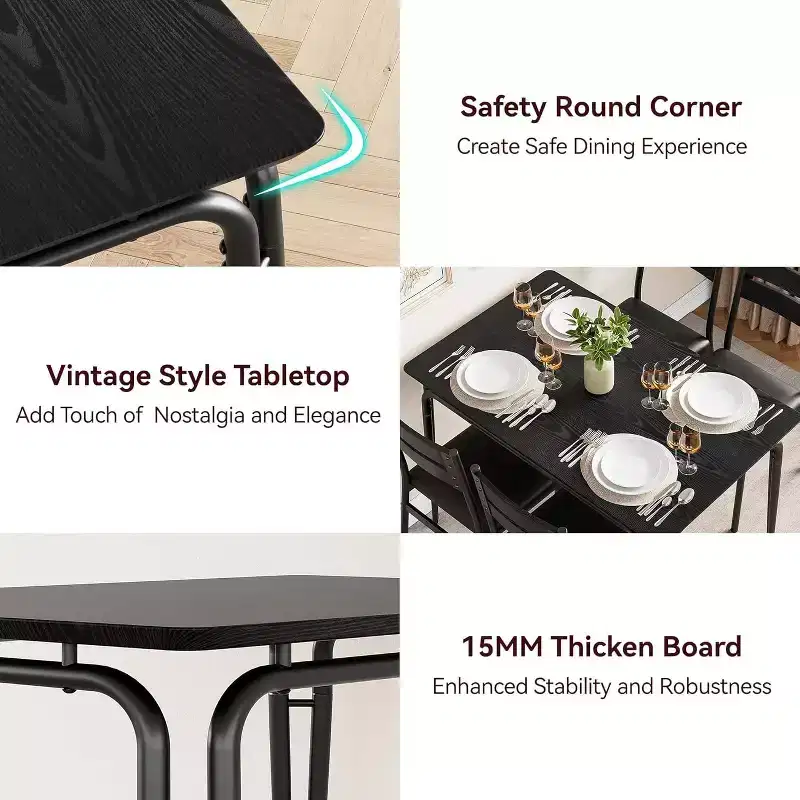 GustoWave 5 Piece Dining Table Set, with 4 Upholstered Chairs