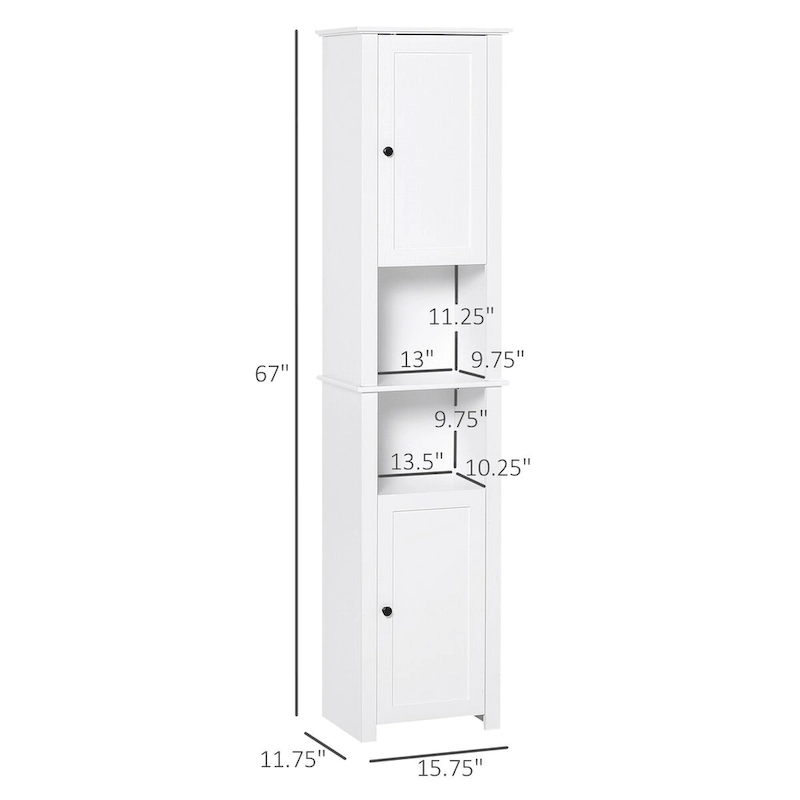 Tall Freestanding Linen Tower with Adjustable Shelf and Cabinets