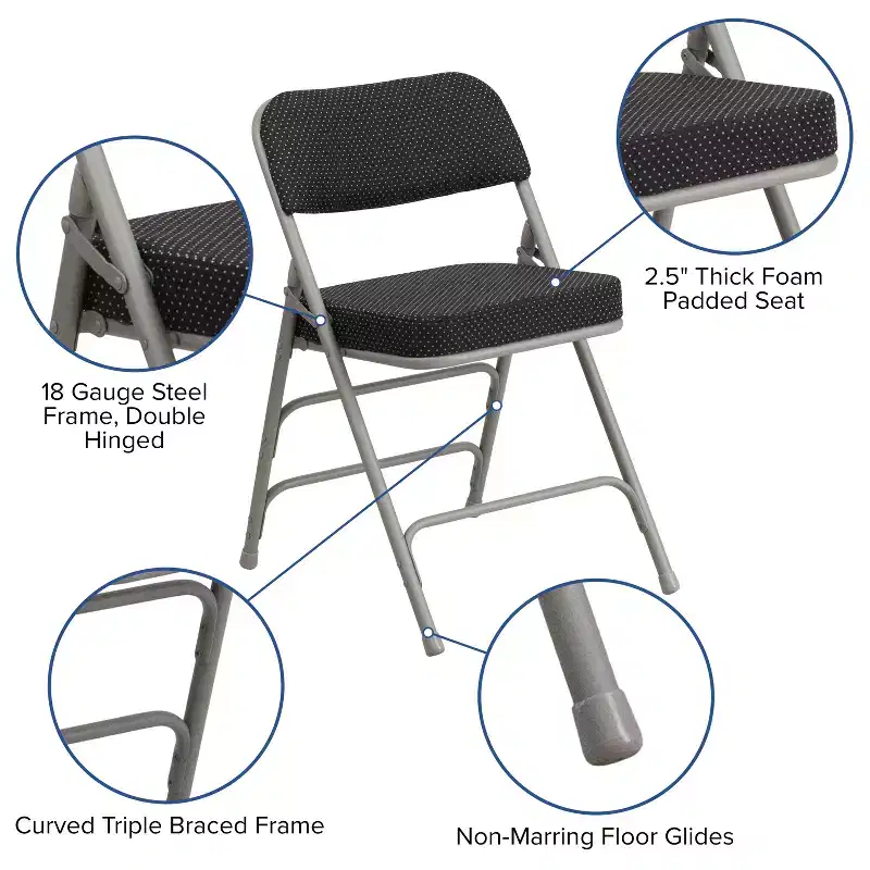 Flash Furniture 2 Pack HERCULES Series Premium Curved Triple Braced & Hinged Fabric Upholstered Metal Folding Chair