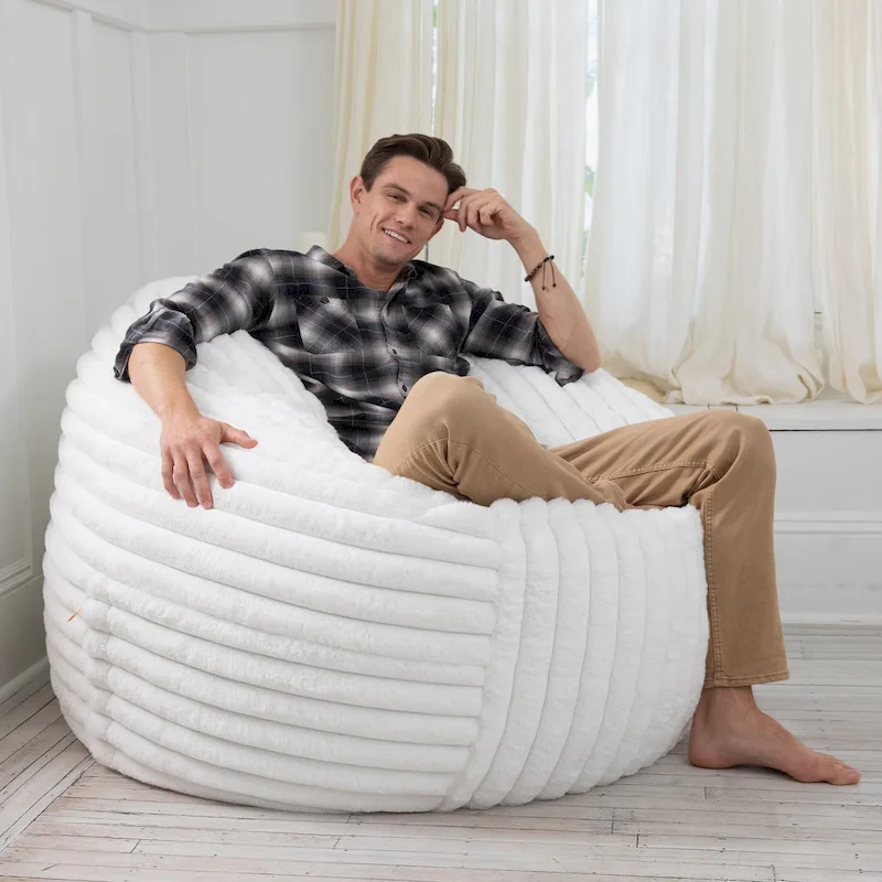 Faux Fur Large Bean Bag Chair with Removable Cover, 1–2 Adults