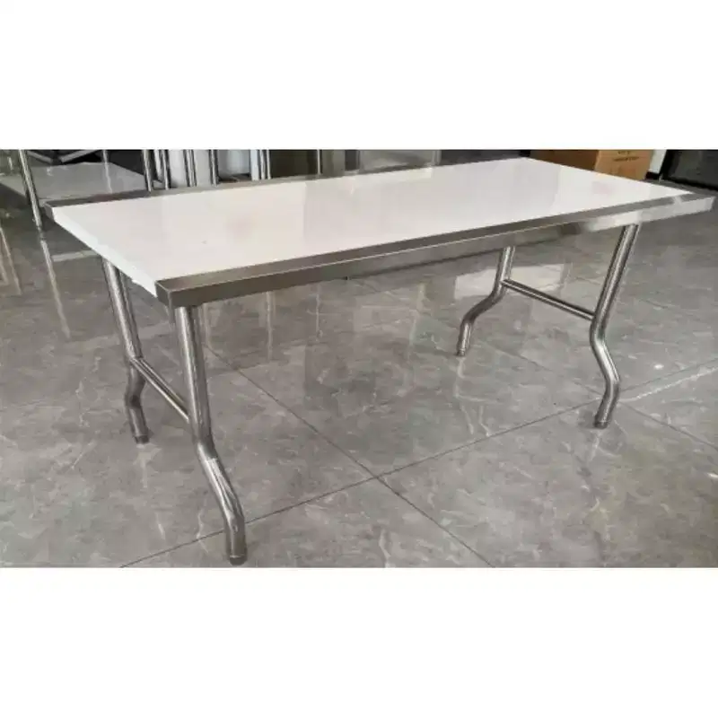 201 Stainless Steel Folding Table, Round Legs Straight Edges, Single Layer,