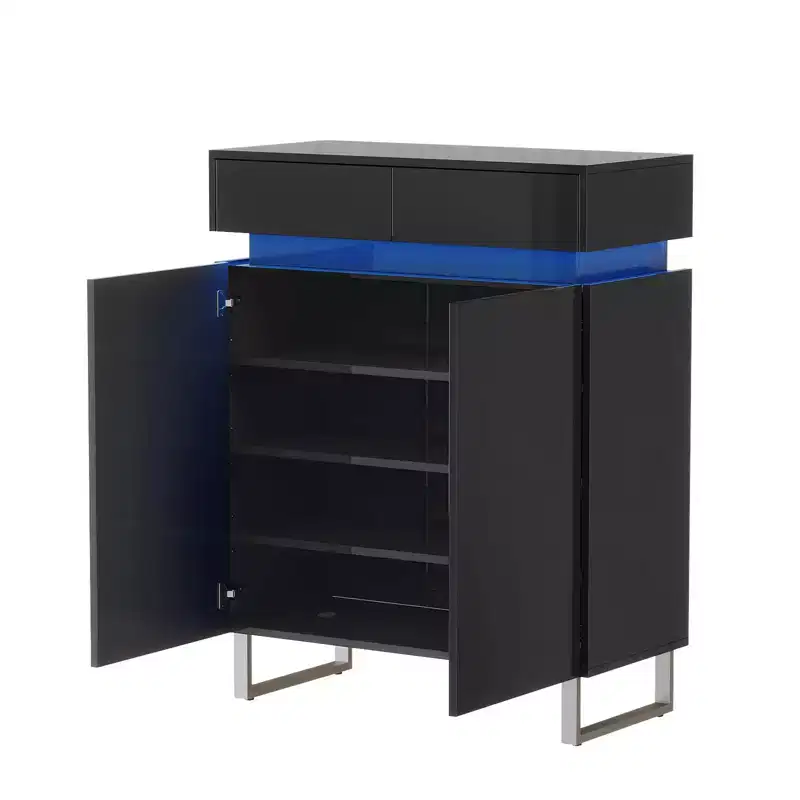 Karl Home 30.7 W High Gloss PET 2 Drawer 2 Door Shoe Cabinet with Light