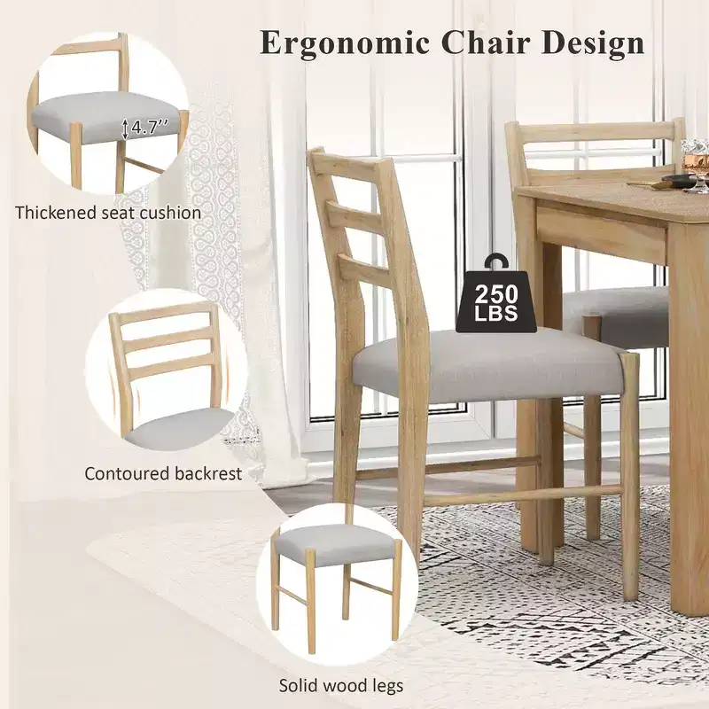 Whisen 7-Piece Wooden Dining Table Set Mutifunctional Extendable Table,12 Leaf and 2 Drawers, 6 Dining Chairs
