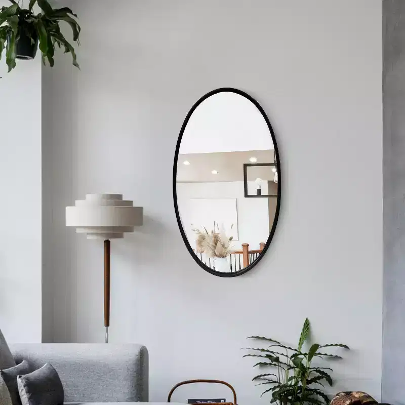 MAYEERTY Oval Decorative Metal Wall Mirror withh Framed Edges and Wooden Backing Black 30.98x20.98
