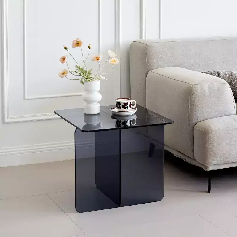 Tempered Smoke Glass Nightstand, Modern Grey Side Table for Bedroom and Living Room