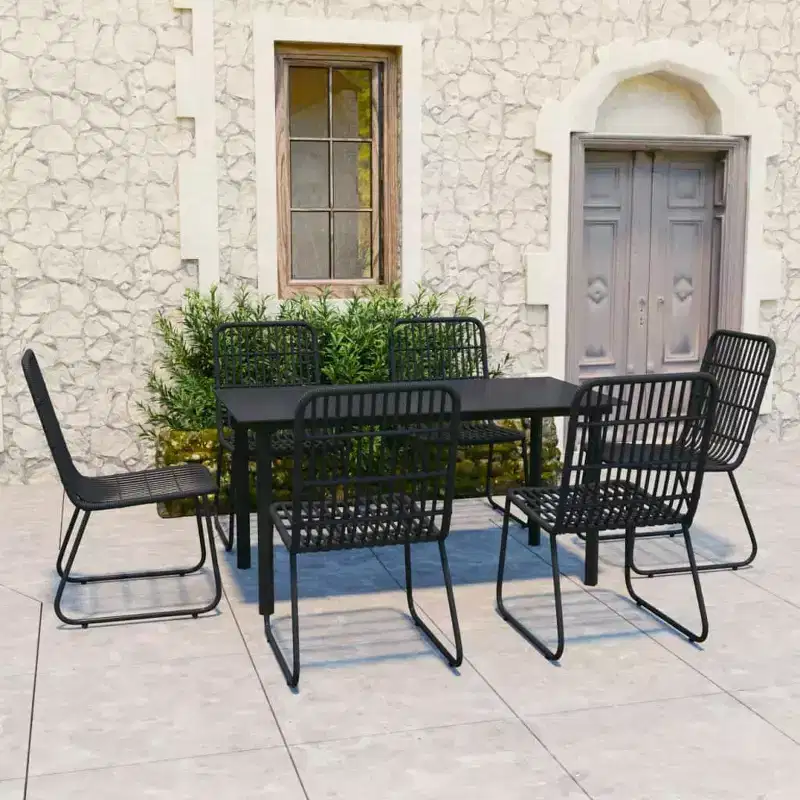 vidaXL Dining Set Black Poly rattan, powder-coated steel, glass