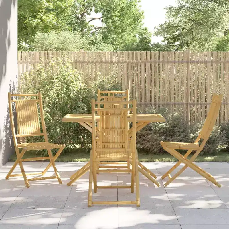 vidaXL Bamboo Patio Dining Set - 5 Piece Foldable Outdoor Garden Table and Chair Furniture - 43.3 x 21.7 Table - Waterproof - Durable