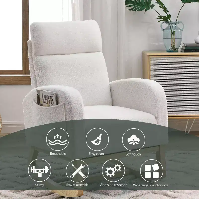 27.6W Accent Rocking Chair, Armchair with High Backrest & 2 Side Pockets, Nursery Glider Rocker - ModernLuxe