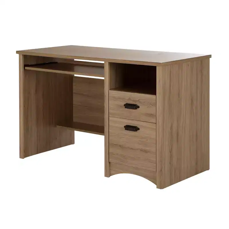 Wood Computer Desk with Drawers and Keyboard Tray
