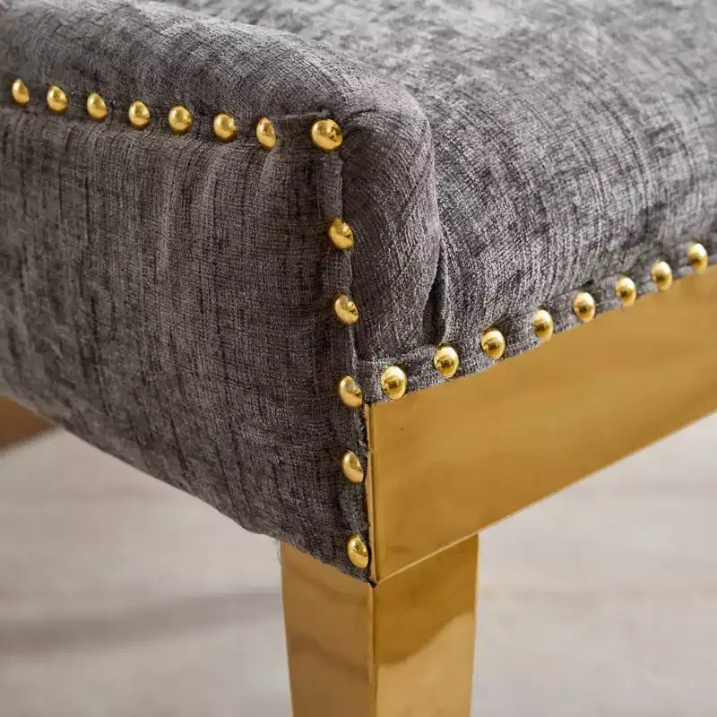 Okak Modern Chenille Dining Chairs Set of 2, Comfy Fabric Chairs with Thick Upholstered, Accent Chairs with Gold - Plated Legs Rivet Trim