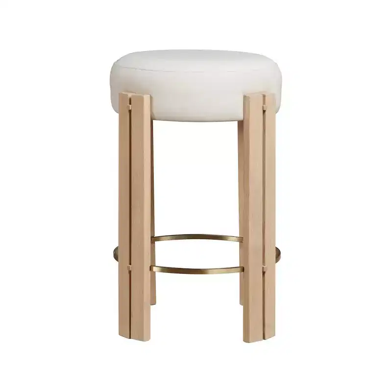 Cream Faux Leather Backless Counter Stool, Brushed Brass Frame, Seats 1