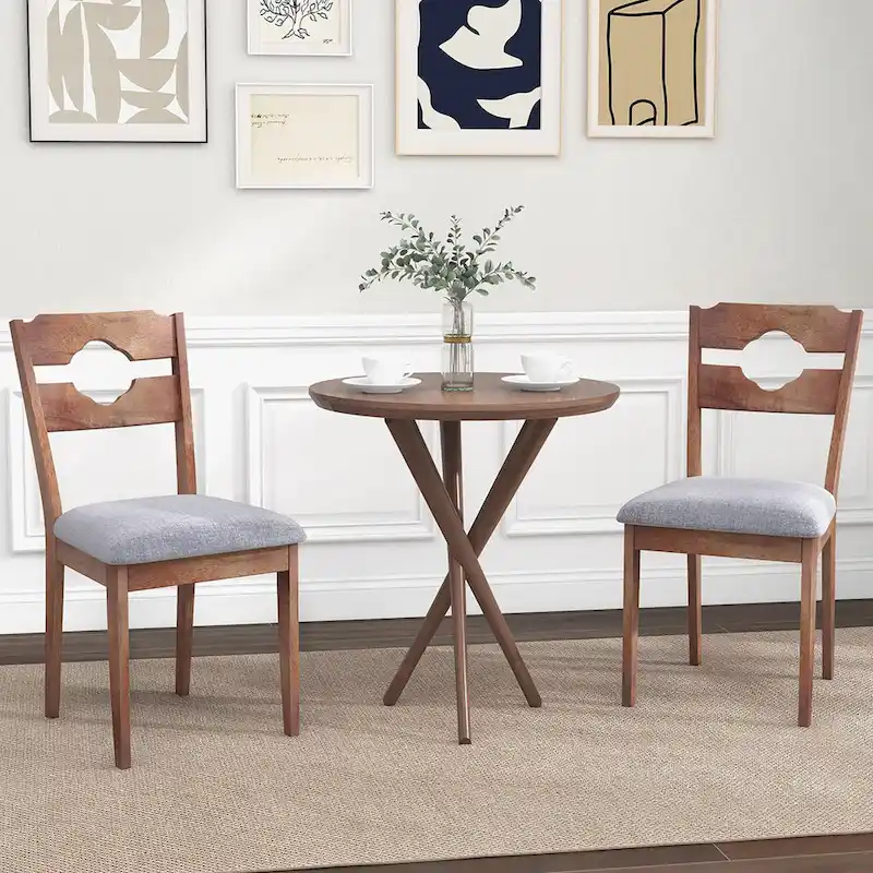 Gymax Set of 4 Dining Chair w/ Padded Seat High Back Rubber Wood Frame