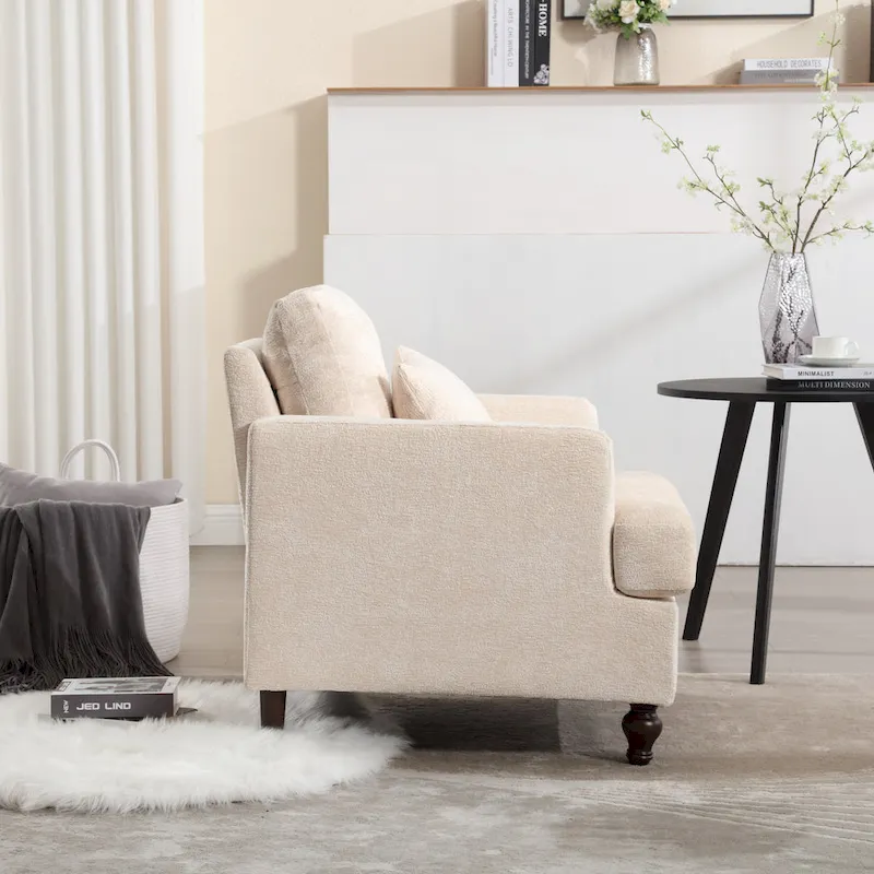Beige 29.53 Chenille Upholstered Arm Chair with Solid Wood Frame and Cushions