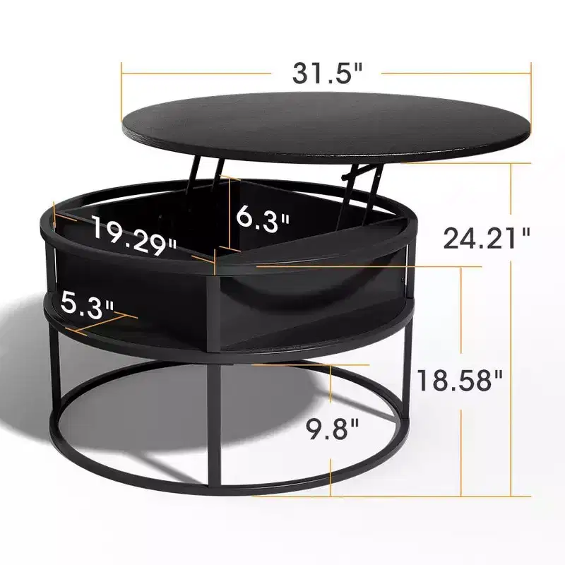 Coffee Table with Lift Top and Hidden Storage, Round Center Table for Living Room