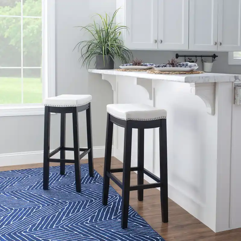 Faux Leather Backless Barstool - Black and White