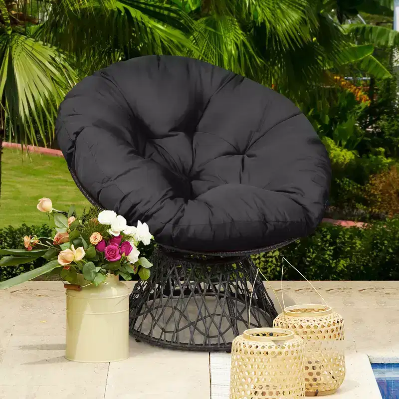 Costway Rattan Papasan Chair Ergonomic Chair 360-degree Swivel Soft Cushion Garden Red\ Black\Green