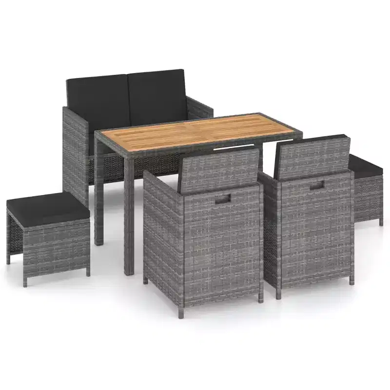 vidaXL Patio Dining Set Dining Table and Chairs Poly Rattan and Wood