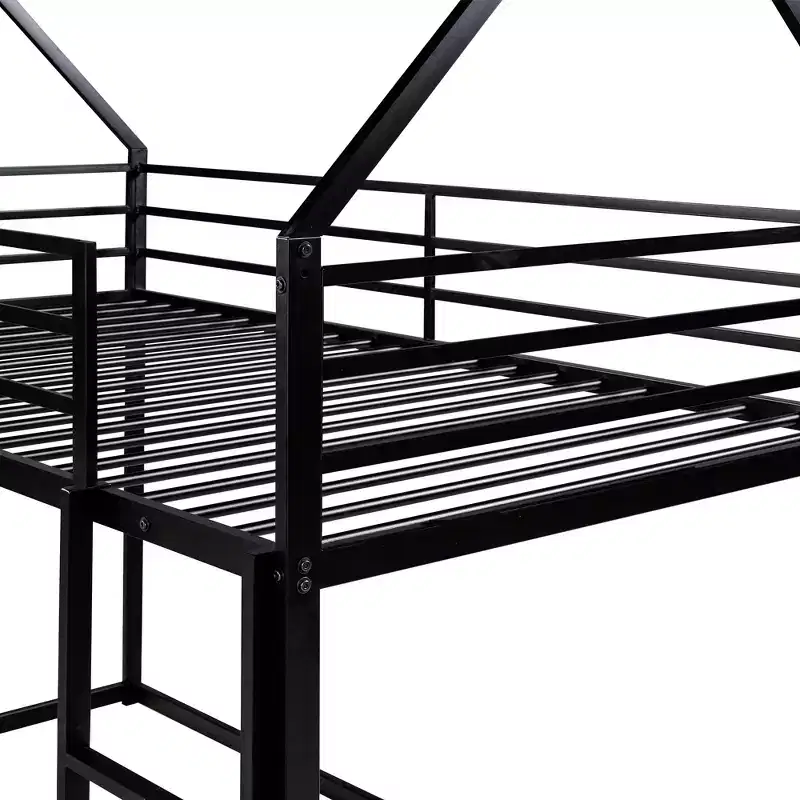 Metal Twin over Twin House-Shaped Bunk Bed with Built-in Ladder