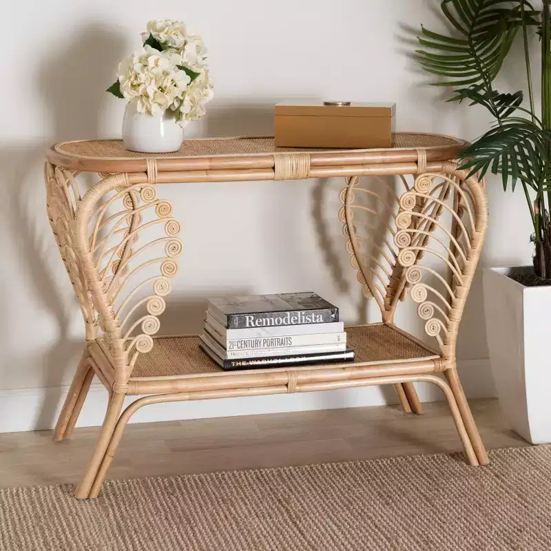 Bohemian Natural Rattan 2-Tier Console Table