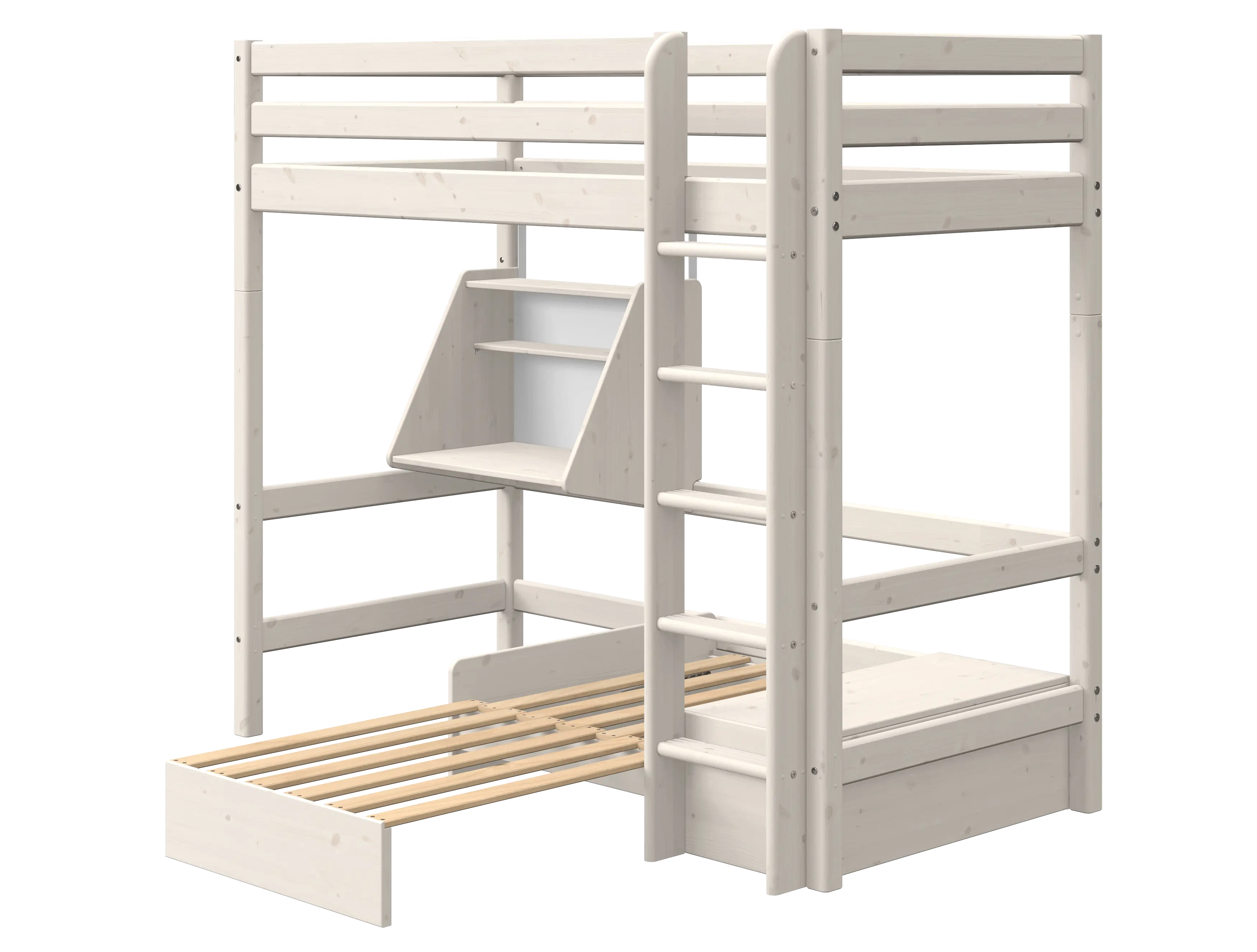 High Bed 184 cm with Sofa, Desk, Ladder and Safety Rail, 90x200 cm,