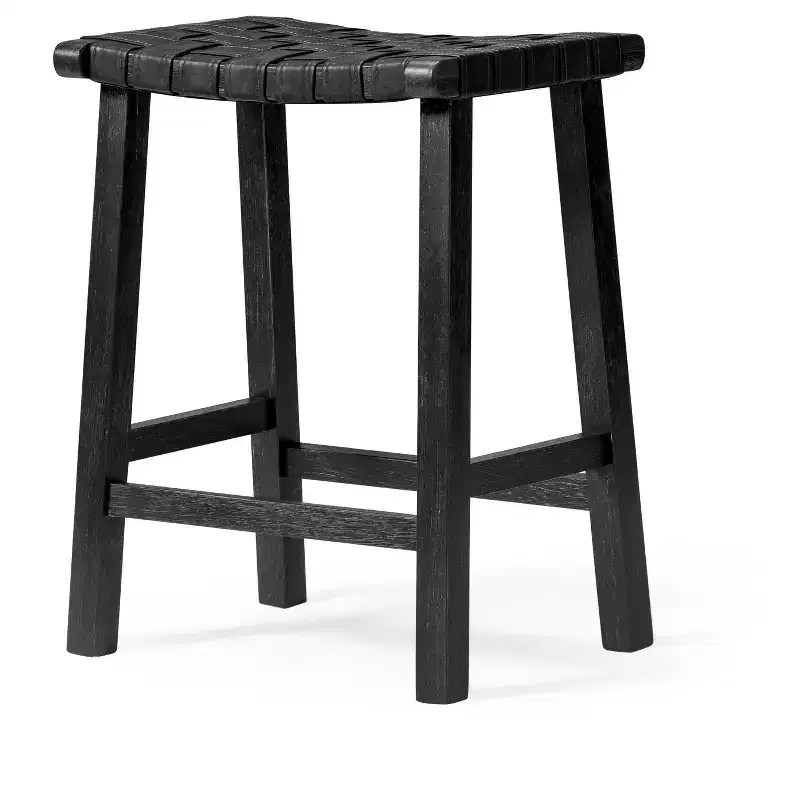 Backless Counter Stool with Faux Leather Seat, 25