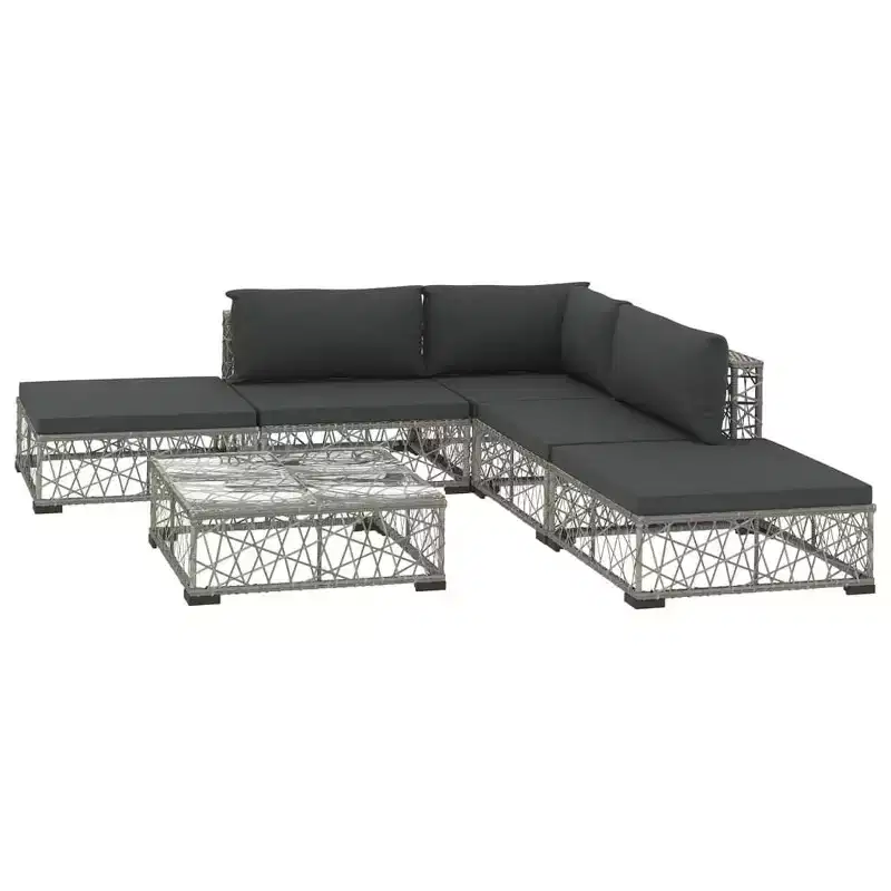 vidaXL Patio Sofa Set Set of 6 Gray PE Rattan Medium Modular