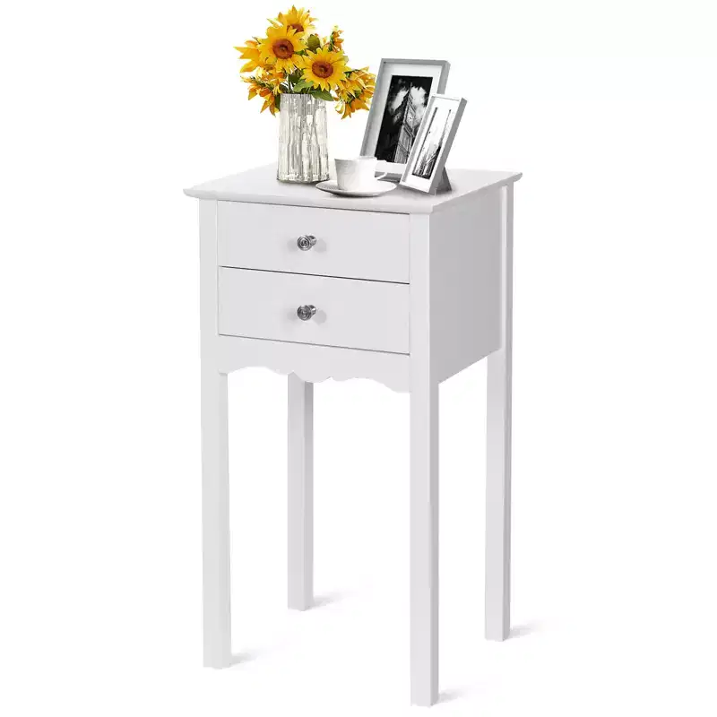 Side Table with 2 Drawers – White MDF