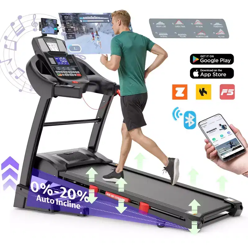Treadmill on Sale: 4.5HP Folding Treadmill for Home with 20% Auto Incline, 300lb Capacity, APP Control, Bluetooth Speakers, 12MPH Speed, 71 Programs